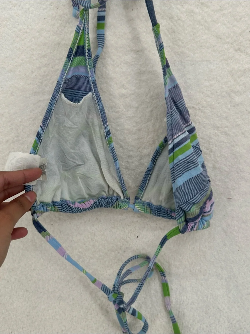 Surf Striped Y2K Lucky Brand Halter Blue and Green Bikini Set